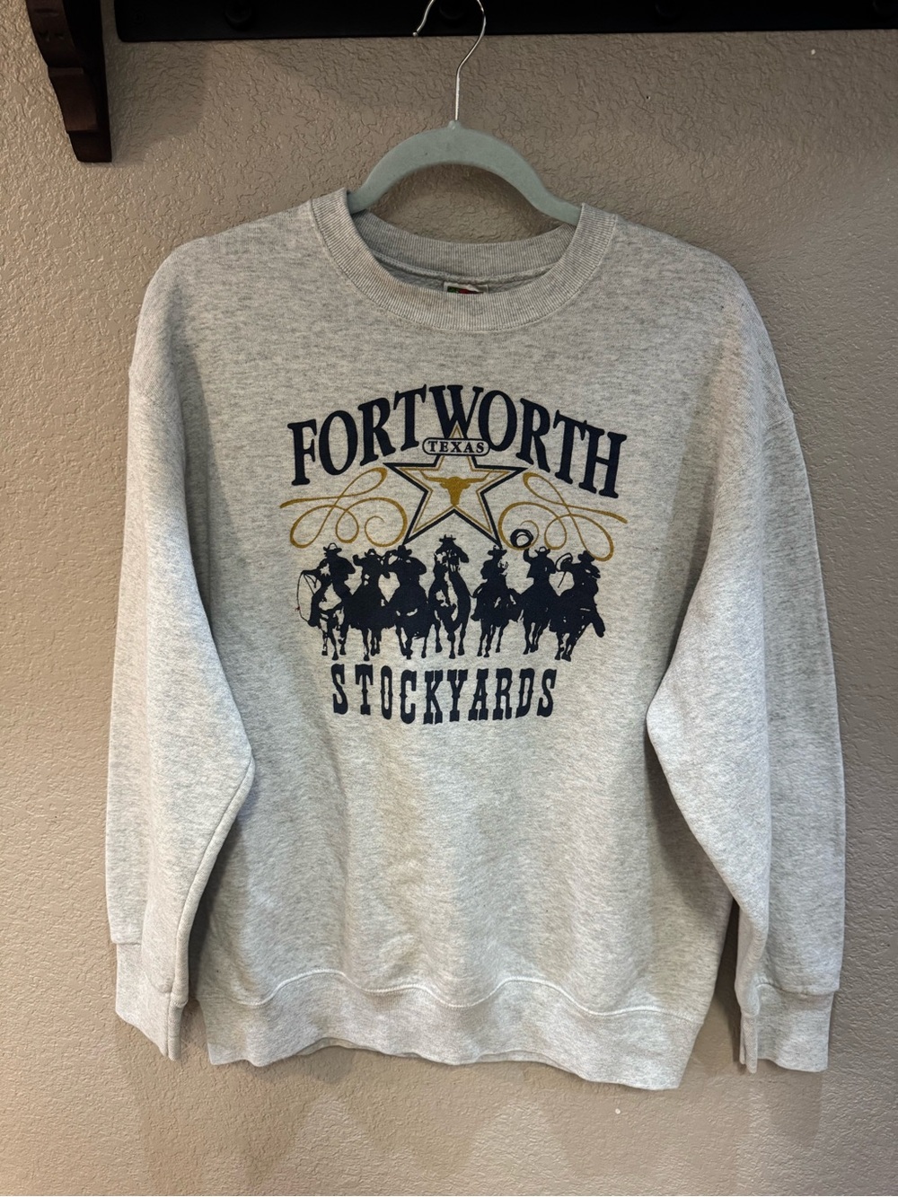 Vintage Fort Worth Stockyards Graphic Crewneck Sweatshirt - Light Gray